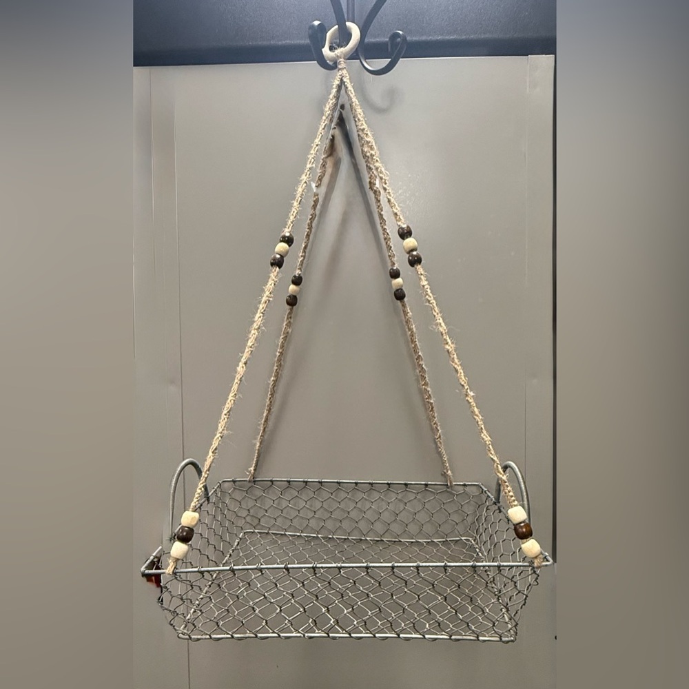 Handmade hemp macrame hanging basket